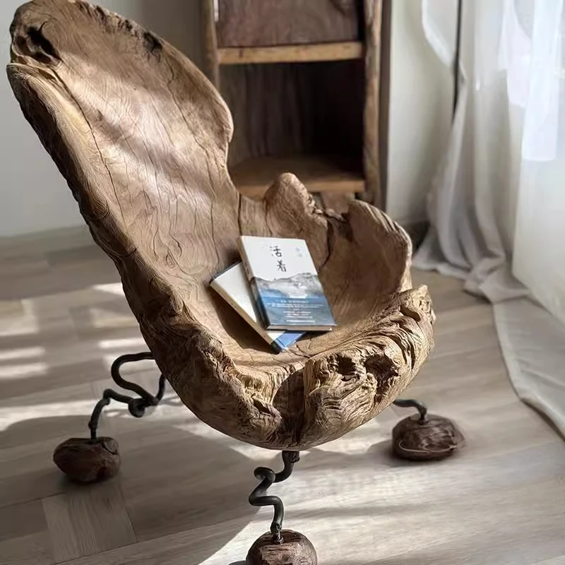 

Original ecological solid wood chair, surprising quiet wind log backrest stool, soft chair in homestay