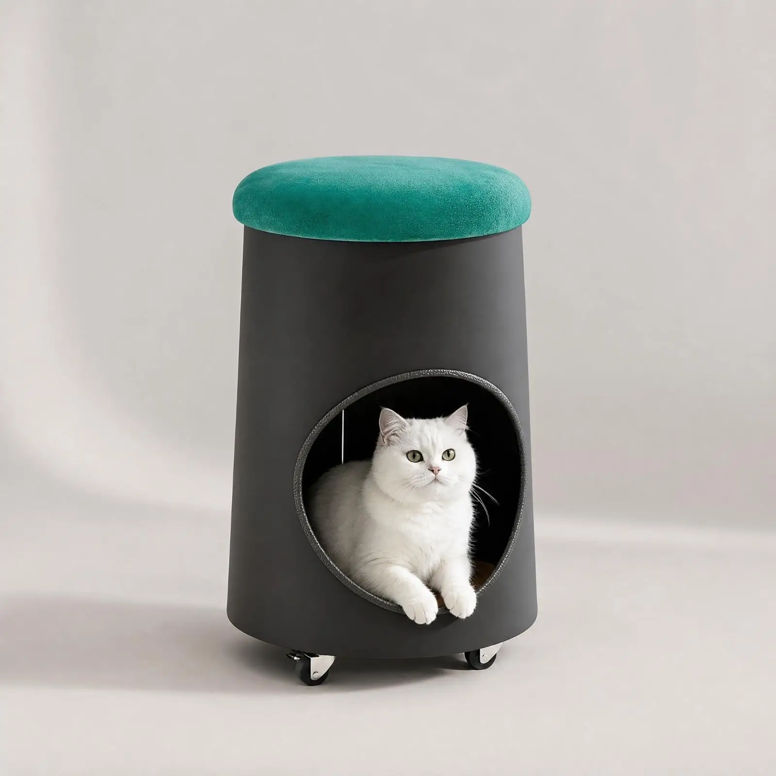 Multi-functional Cylinder Cat House Stool with Coated Metal Frame for Living Room Seating and Pet Retreat