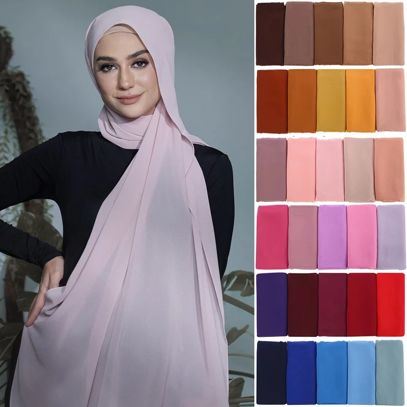 

Malaysian Premium Chiffon Scarf Wrap Plain/Solid Color Muslim Women Hijab Headscarf Summer Islamic Long Shawl Pashmina 180x70cm