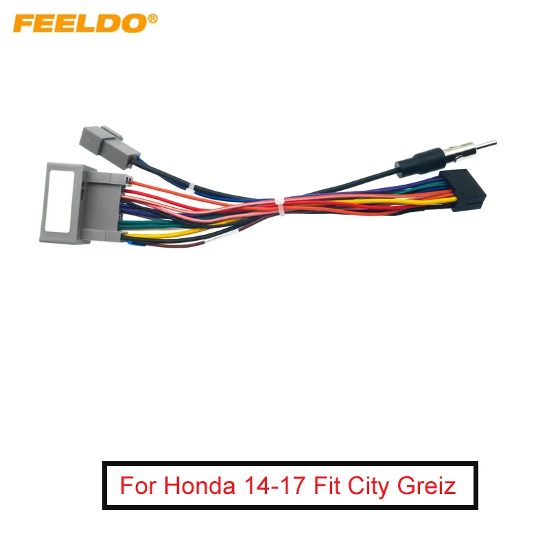 

FEELDO Car Media Player Navi Radio Wire Harness with SWC For Honda 14-17 Fit City Greiz Audio Power Cable Adapter