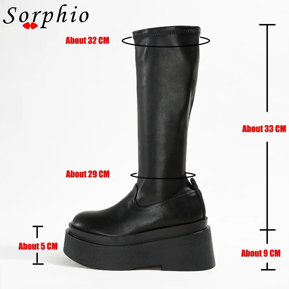 Platform Boots For Women Knee High Med Calf Chunky Heel Fashion Girls Shoes 2022 Autumn Summer Boots Slip On Brand New Goth