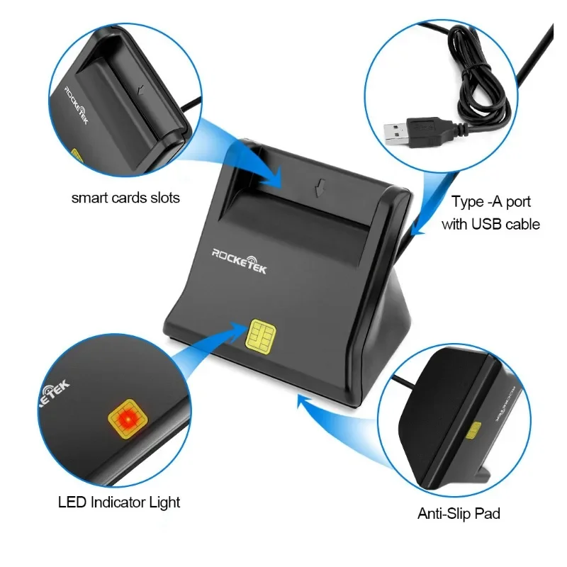 USB Smart Card Reader For Bank Card IC/ID EMV card Reader for Windows 8 10 USB-CCID ISO 7816 Electronic Dni Reader Spain Id Card