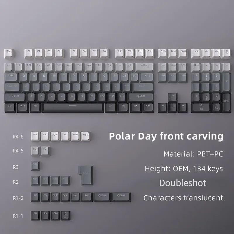 Polar Day Keycap Gradient Style Doubleshot Material OEM Profile for All MX Type Mechanical Keyboard