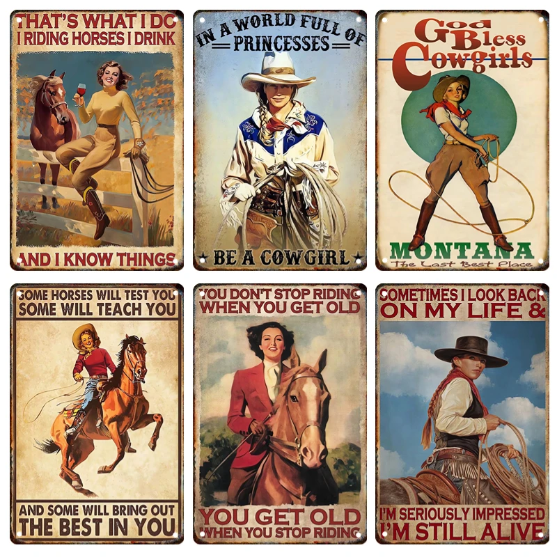 Classic Western Cowboy Vintage Metal Sign Tin Plaque Cowgirl Plaque Patio Bar Club Man Cave Wall Art Decorative Panel Mural Gift