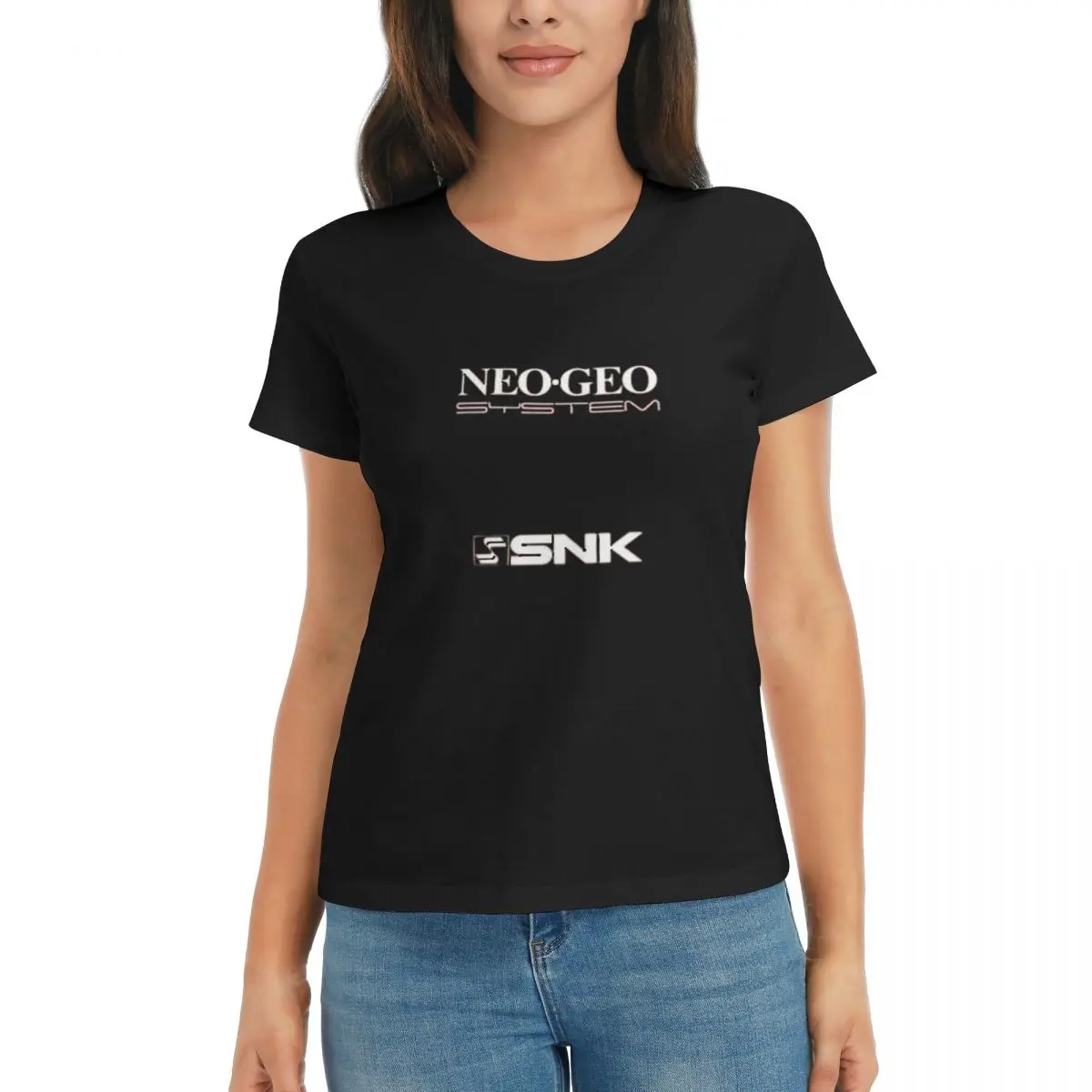 Camiseta feminina neo geo logotipo neogeo arcade verão manga curta camisetas em torno do pescoço algodão t camisas roupas topos streetwear