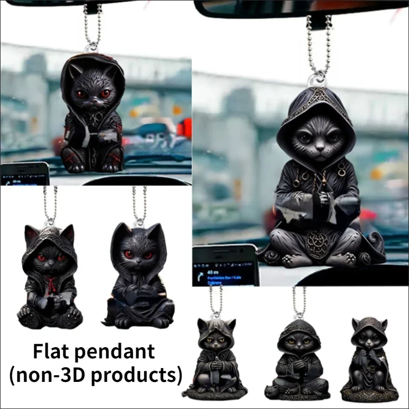 Car Pendant Practical Interior Ornament Hanging Halloween Cloak Black Cat Shape Car Hanging Toy Gift Car Decoration Accessories