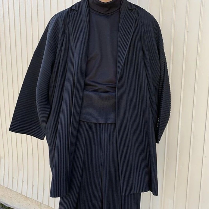 ISSEYS Wrinkle-resistant Fall/Winter Casual Drape-Length Long-Sleeved Jacket for Men, Trendy MIYAKES Style
