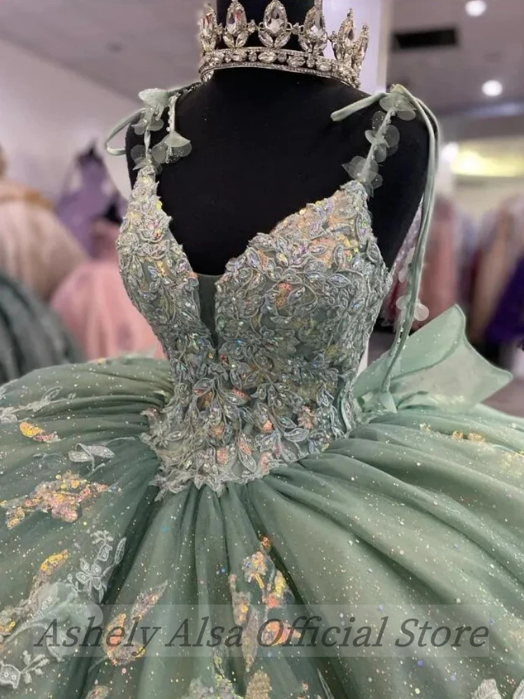 Vestido verde menta Real brillante para ocasiones especiales, traje Floral con cordones para fiesta de graduación, quinceañera, 16 años, 2024