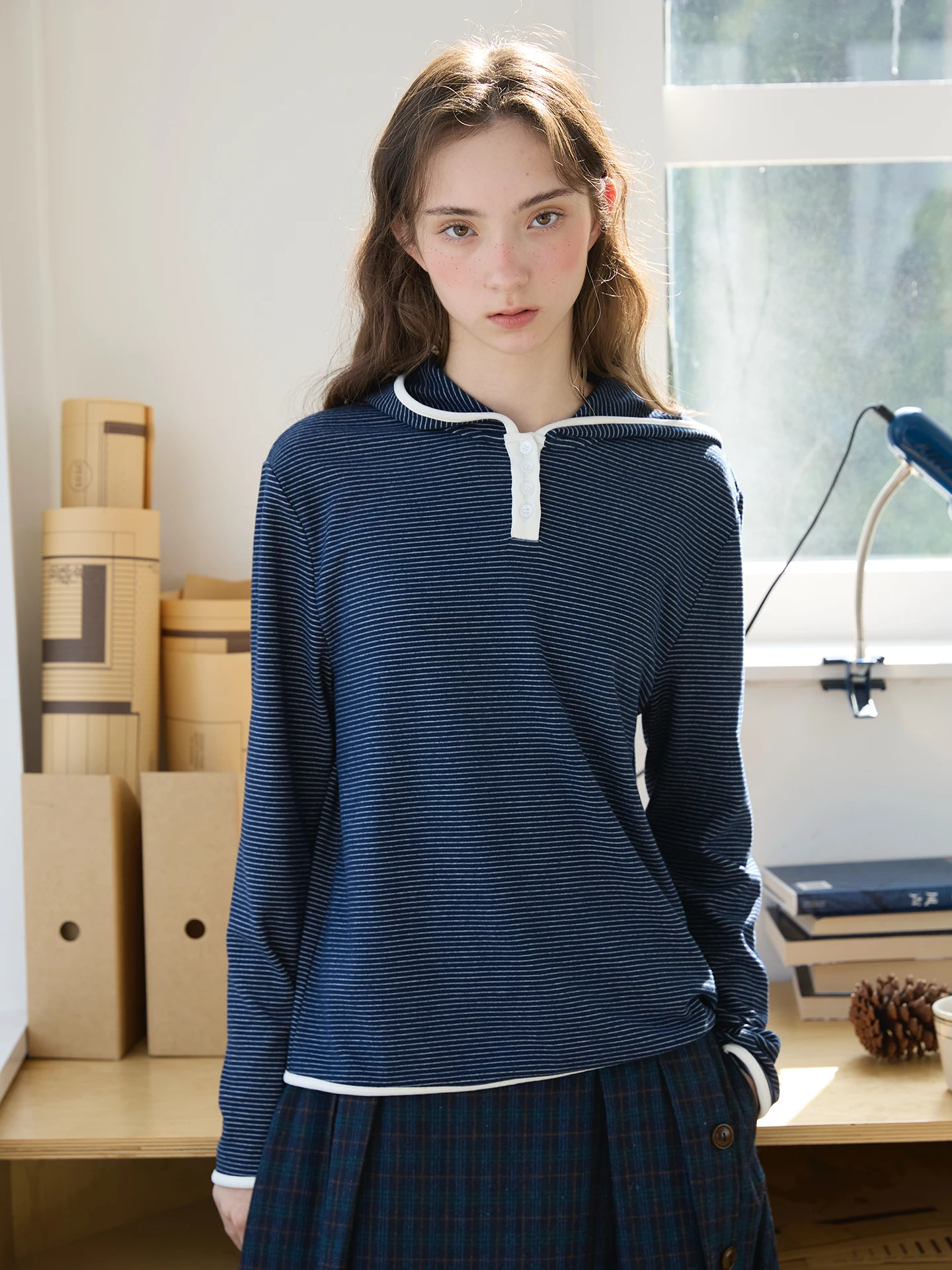 

Willbewell College Sle Color Blo Hooded Velvet Stripe Base irt Decoration Polyester Fiber Long Sve Women's Knit...