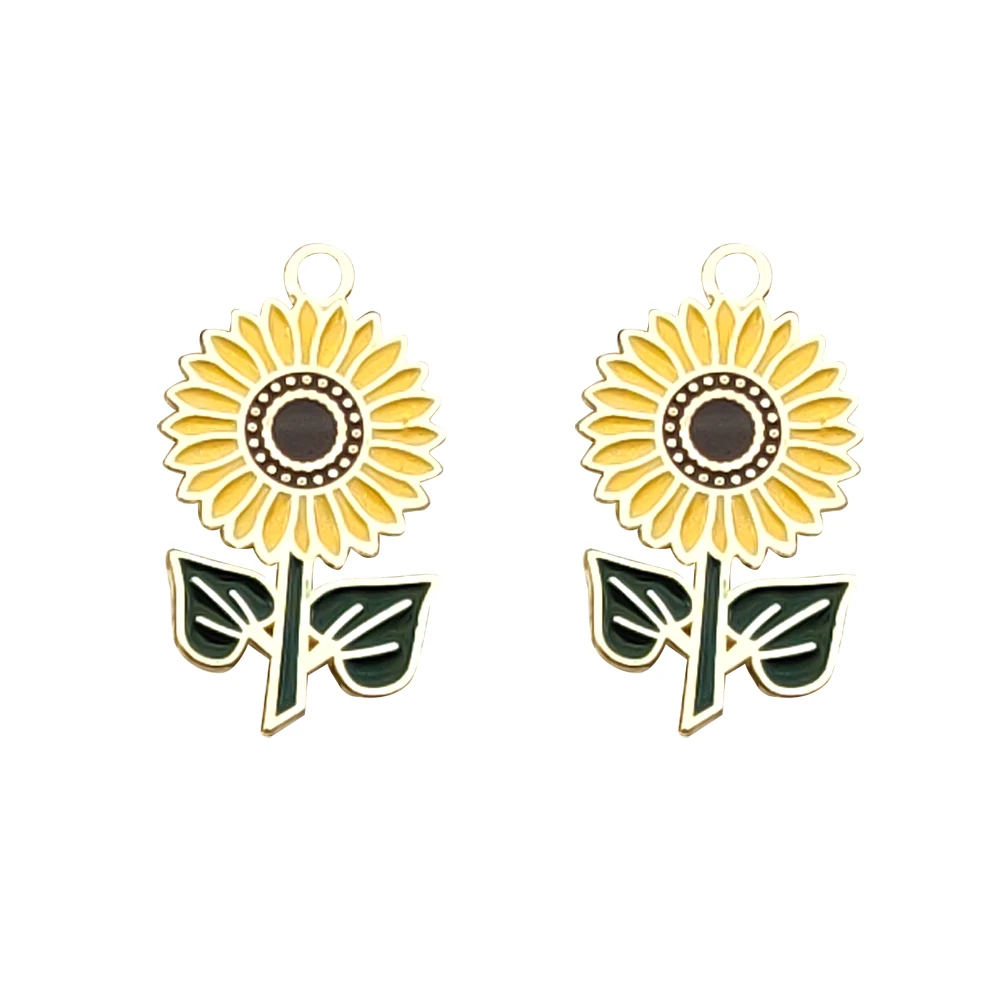 10pcs Enamel Sunflower Charm for Jewelry Making Necklace Pendant Bracelet Earring Charms Diy Accessories Zinc Alloy Gold Plated