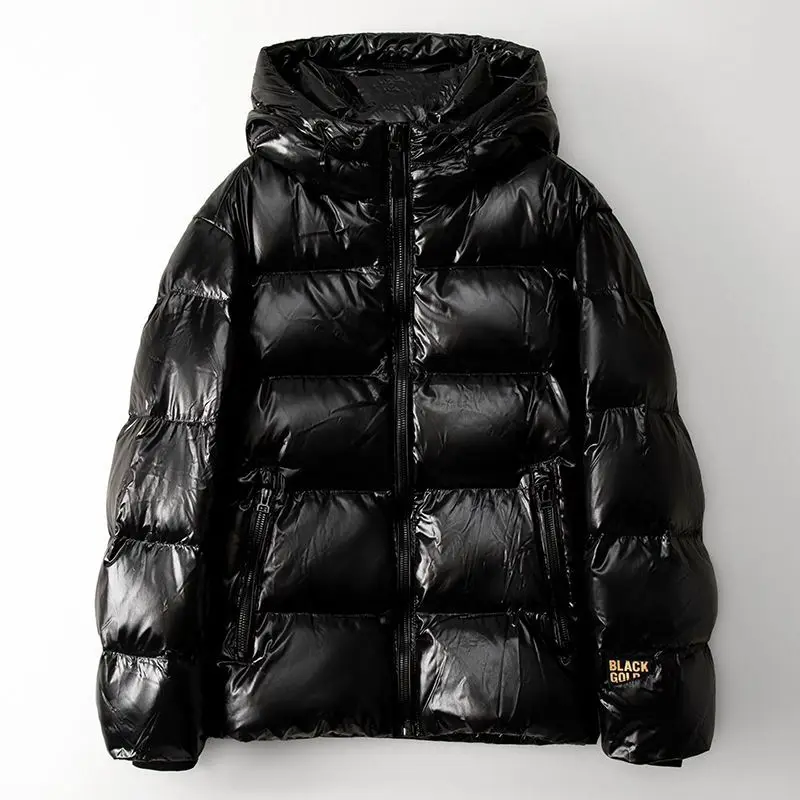 290g weiße Gänse daunen jacke Frühling beliebte schwarze Gold Kapuze lässige kurze Jacke für Männer und Frauen