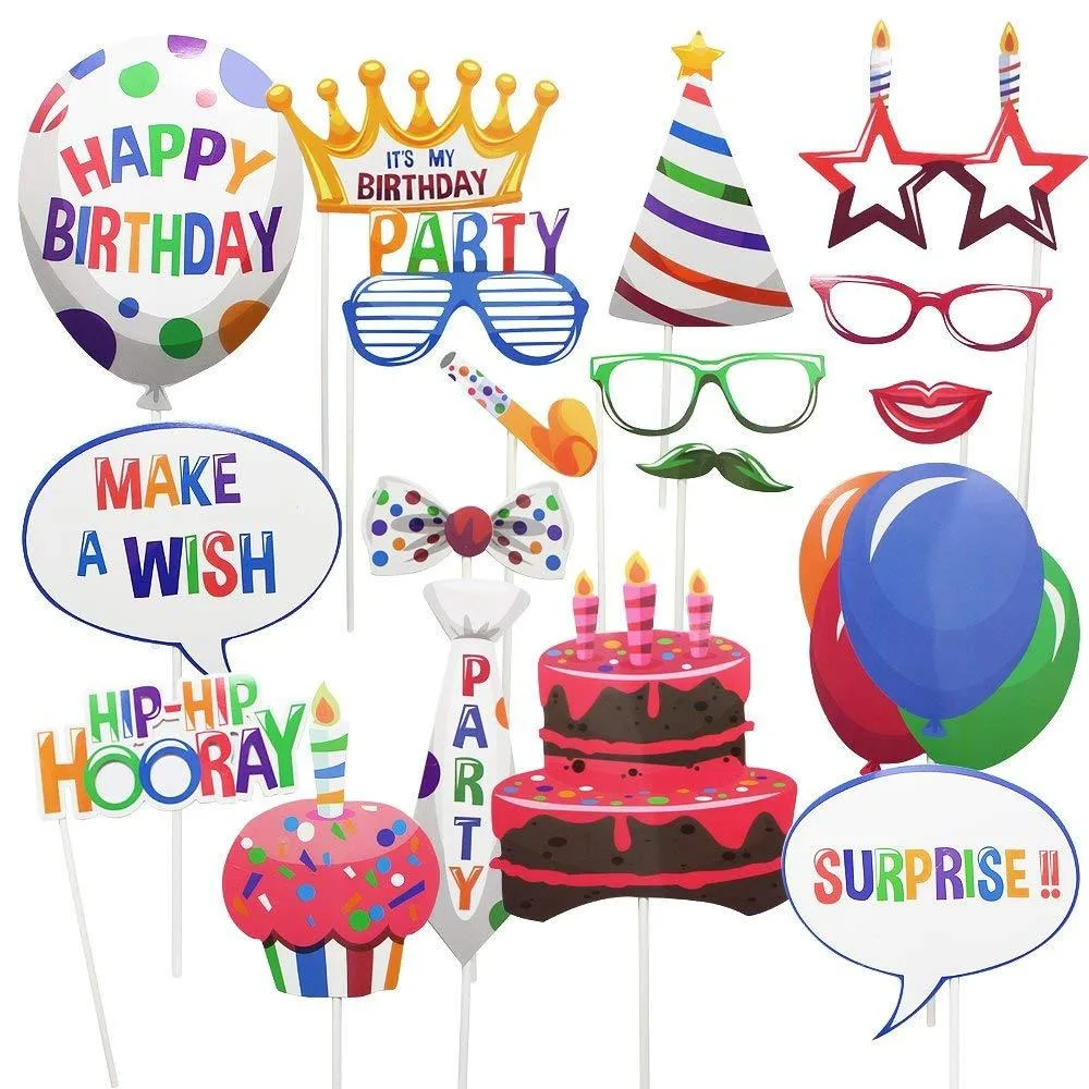 18 teile/satz handheld foto prop geburtstag party dekoration photo booth schießen liefert für geburtstag party kind geburtstag liefert