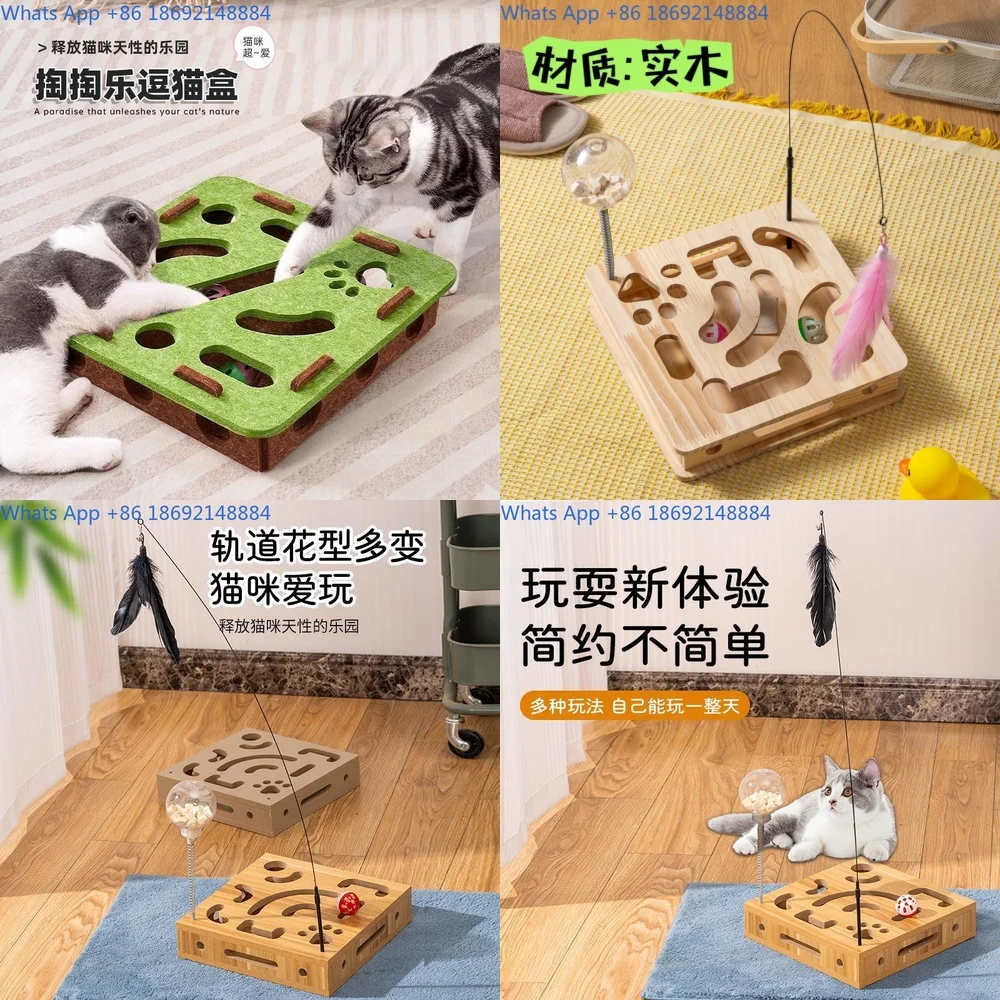 

Cat Toy Wooden Durable Feeder Puzzle Scratcher Interactive Wand for Cats