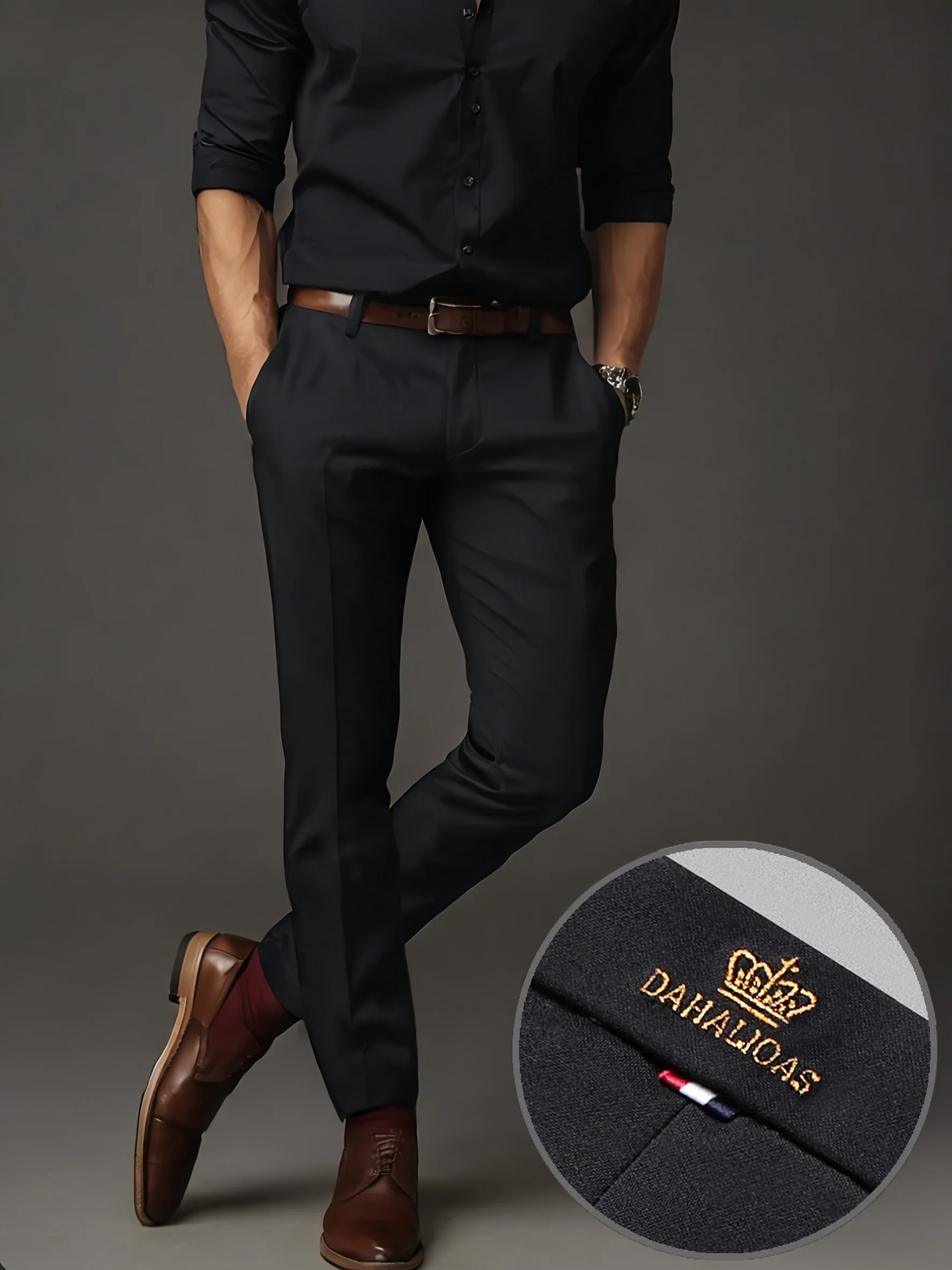 

Мужские черные классические брюки прямого кроя для офиса, однотонные, деловые, для работы, 1 шт.