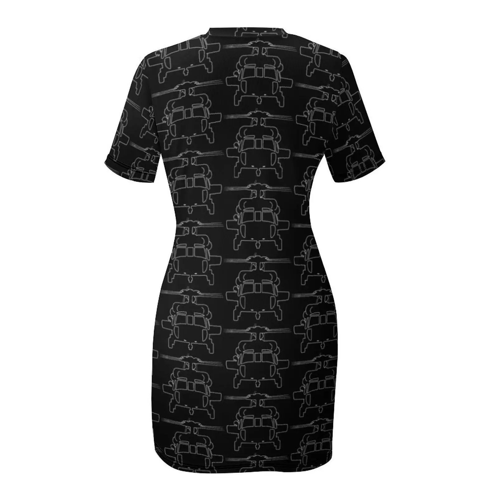 เสื้อผ้าเดรสแขนสั้นลายเฮลิคอปเตอร์แบล็คฮอว์ก (สีขาว) ชุดเดรสออกงานสำหรับผู้หญิง