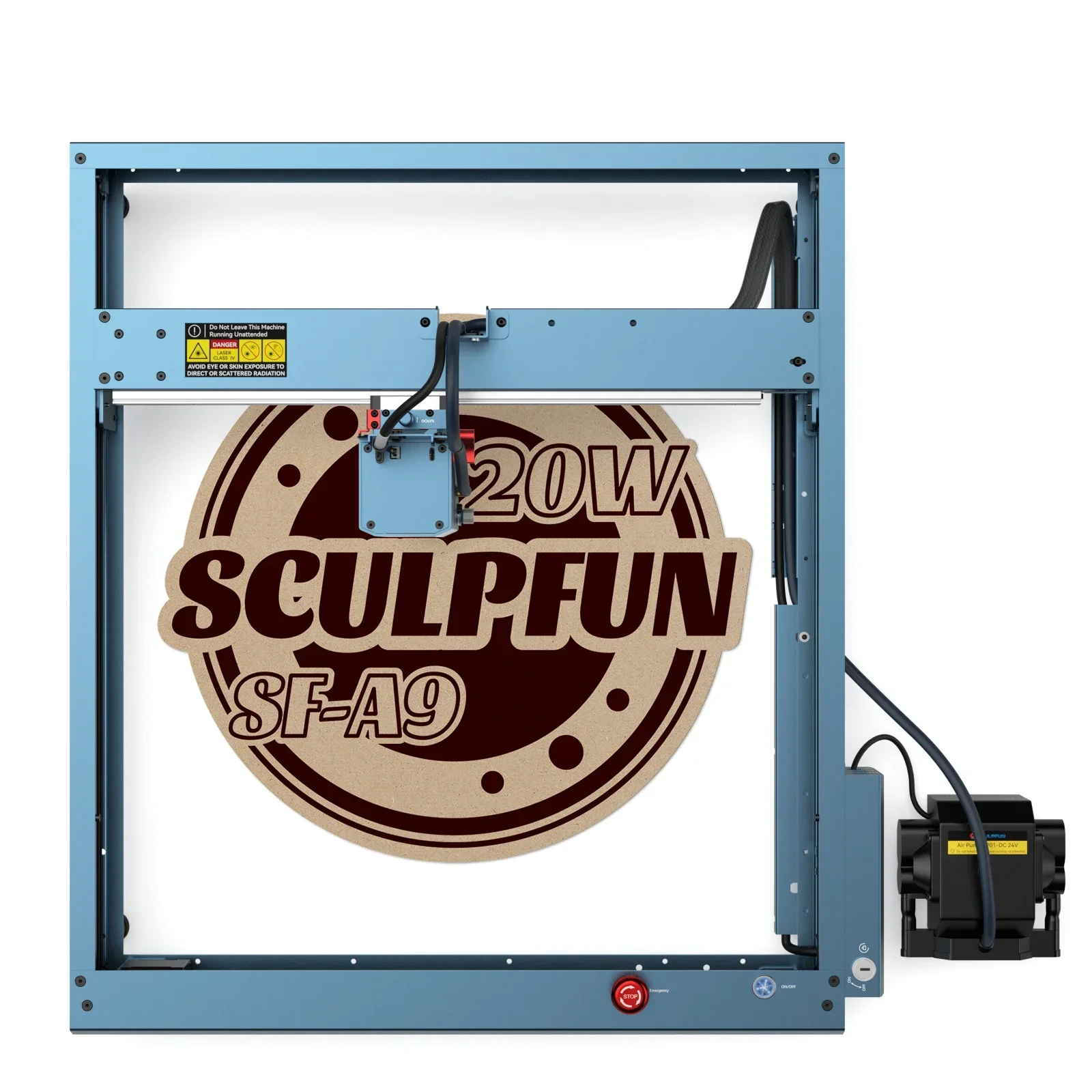 SCULPFUN SF-A9 20W Laser Engraving Machine 400*400mm Working Area with Precise Positioning Multiple Connection Method Safety