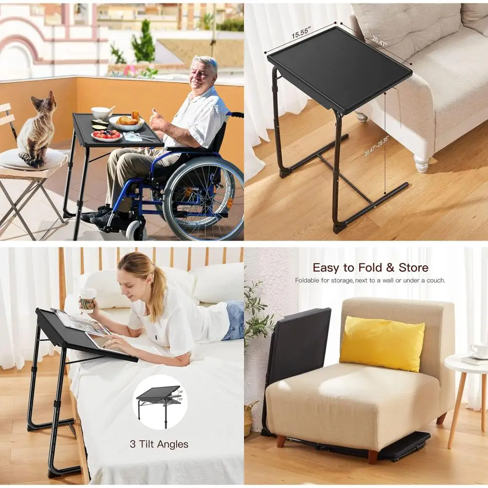 

2-Piece Adjustable TV Dinner Trays with 6 Height & 3 Tilt Options for Bed and Sofa Comfort