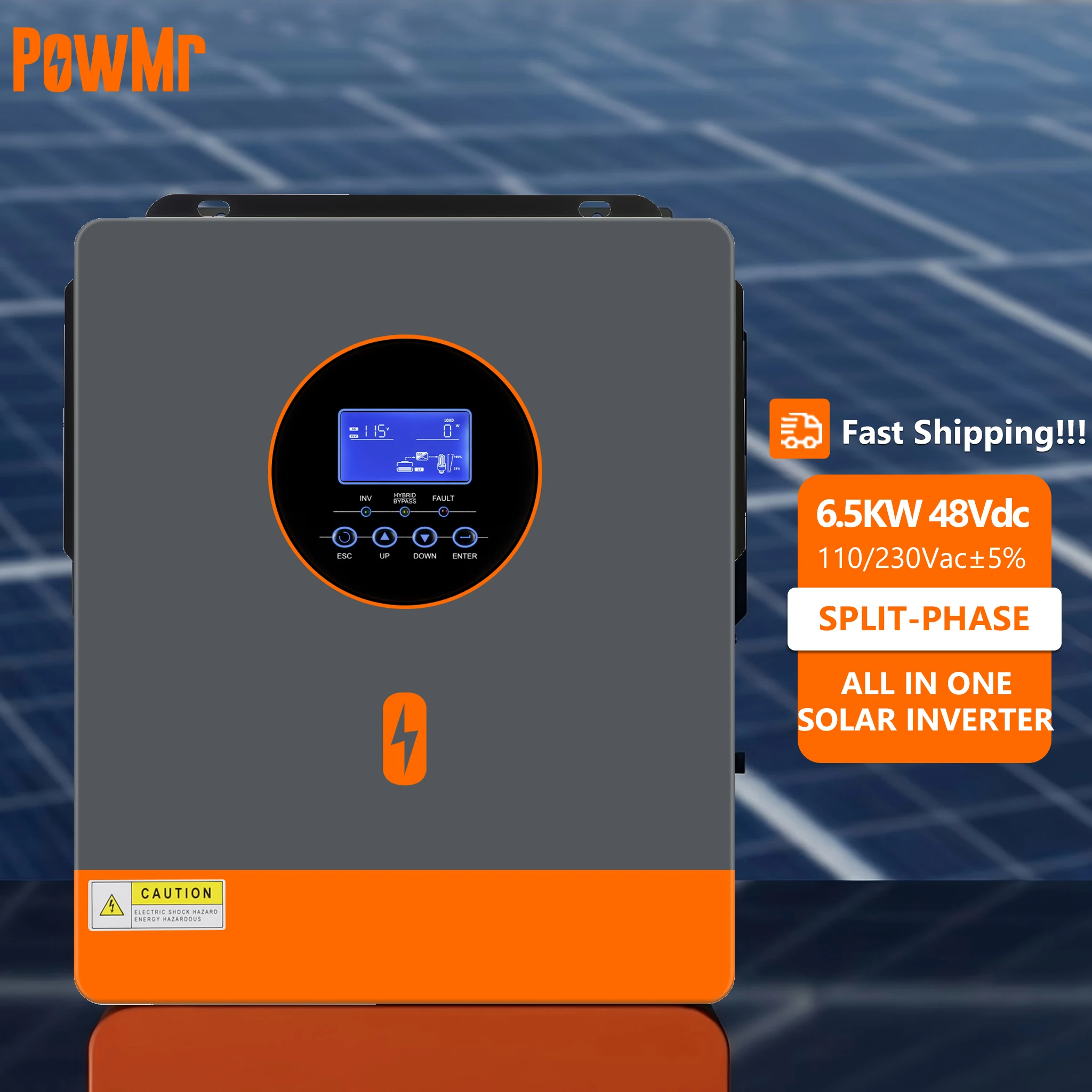 PowMr Op Voorraad 110V/220Vac Split-Phase Solar Inverter 6.5KW 48Vdc Solar Inverter Voor Zonnesysteem