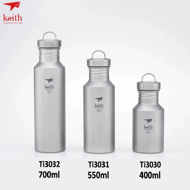 Keith Lightweight Titanium Water Bottle Outdoor Sport Picnic Travel Camping Bottle Leak-proof with Bag 400ml / 550ml /700ml