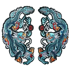 2PCS Blue Chinese Dragon Totem Embroidered Patches Sew Iron On Badges For Clothes DIY Appliques Craft Decoration