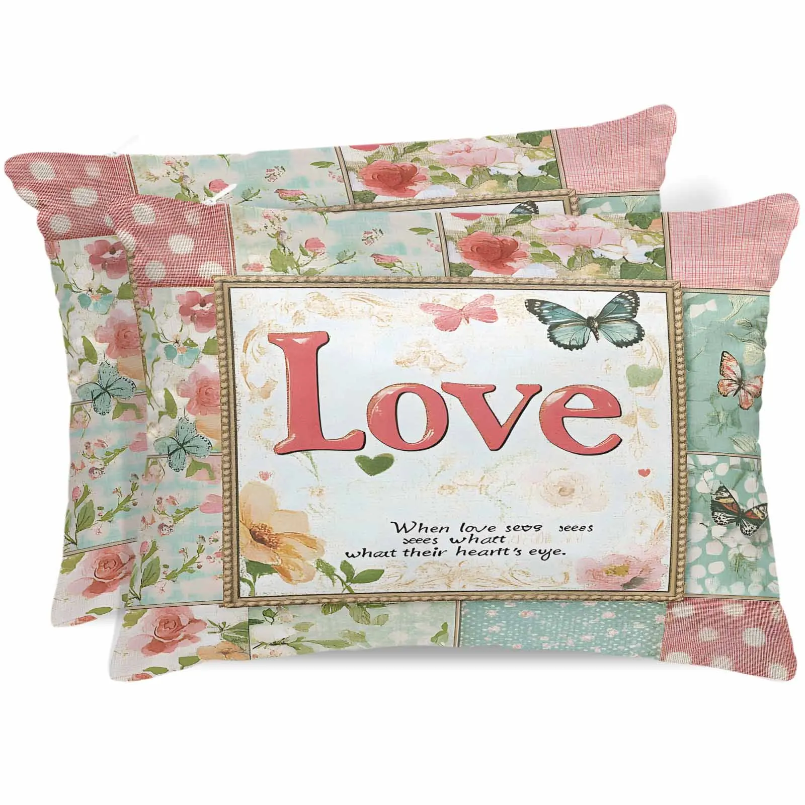 

Floral Background LOVE Cover Bed Satin Pillowcase 2pcs Sofa Pillow Cover Case Bedroom Satin Cushion Covers Home Decor