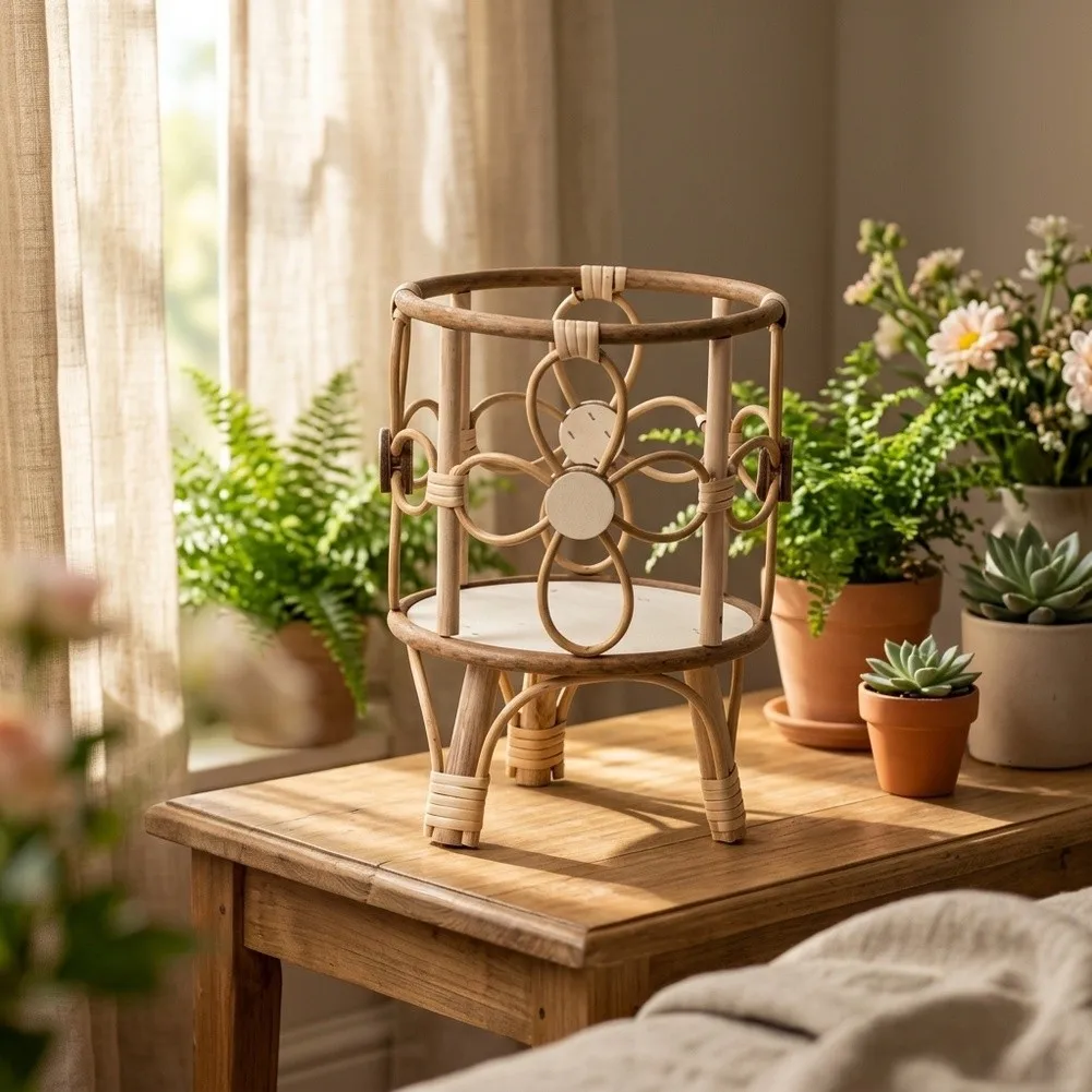 Wicker Plant Stand Made from for Natural Rattan with Wooden Legs for Indoor Outdoor Plant Display and Space Saving Decor