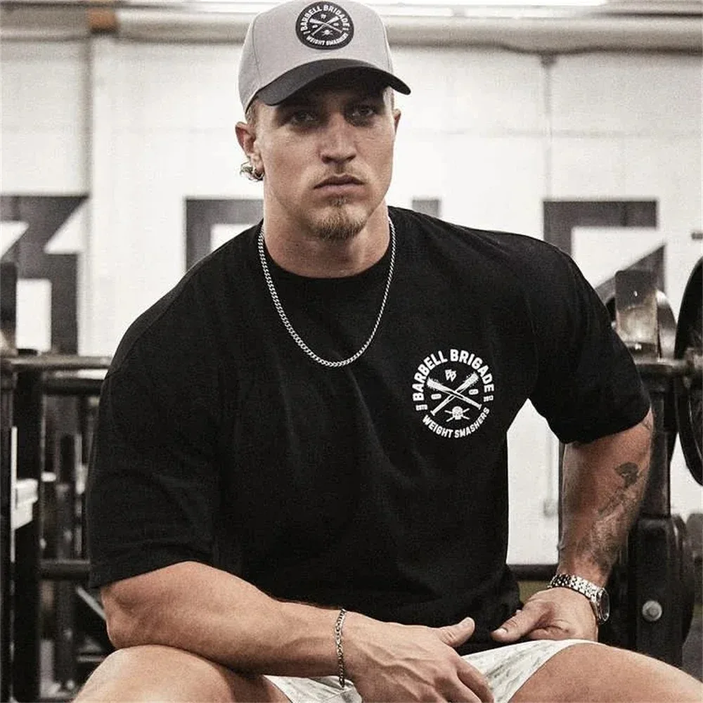 Barbell Brigade WEIGHT SMASHERS TEE Men's Short Sleeve Fitness T Shirt Running Sport Gym Muscle T-shirts Oversized Workout Tops