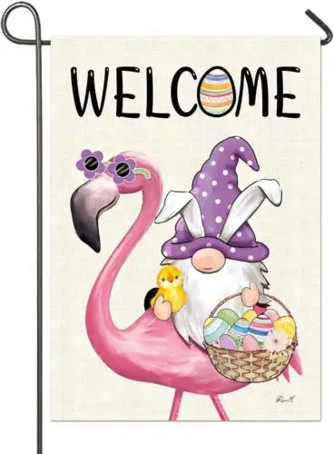 Flamingo Welcome Easter Flag Vertical Double Sided Garden Flag, Indoor and Outdo