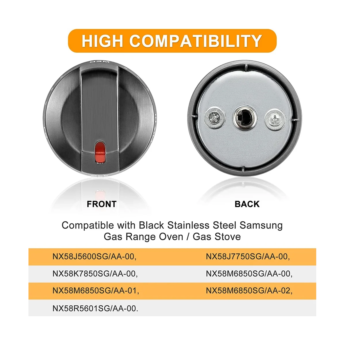 Fogão inoxidável preto Gás Range Knobs Substituição, DG64-00473B, Fit para NX58M6850SG,NX58J5600SG,NX58J7750SG, 1Pc