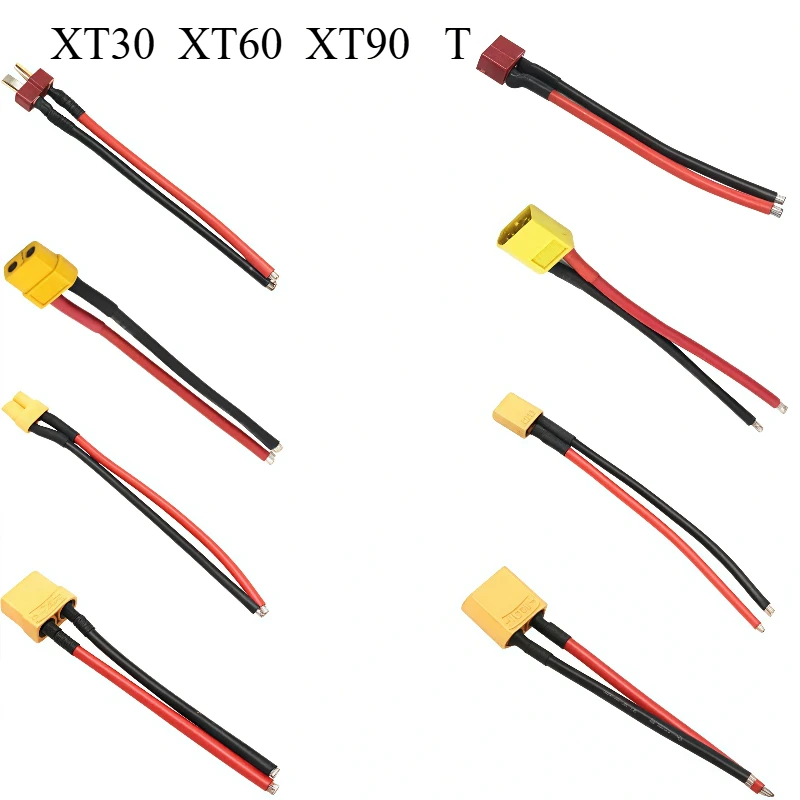 

XT30, XT60, XT90, T type, MPX plug connector, male/female, wire length 100mm, suitable for 12/14/16 specification silicone wire