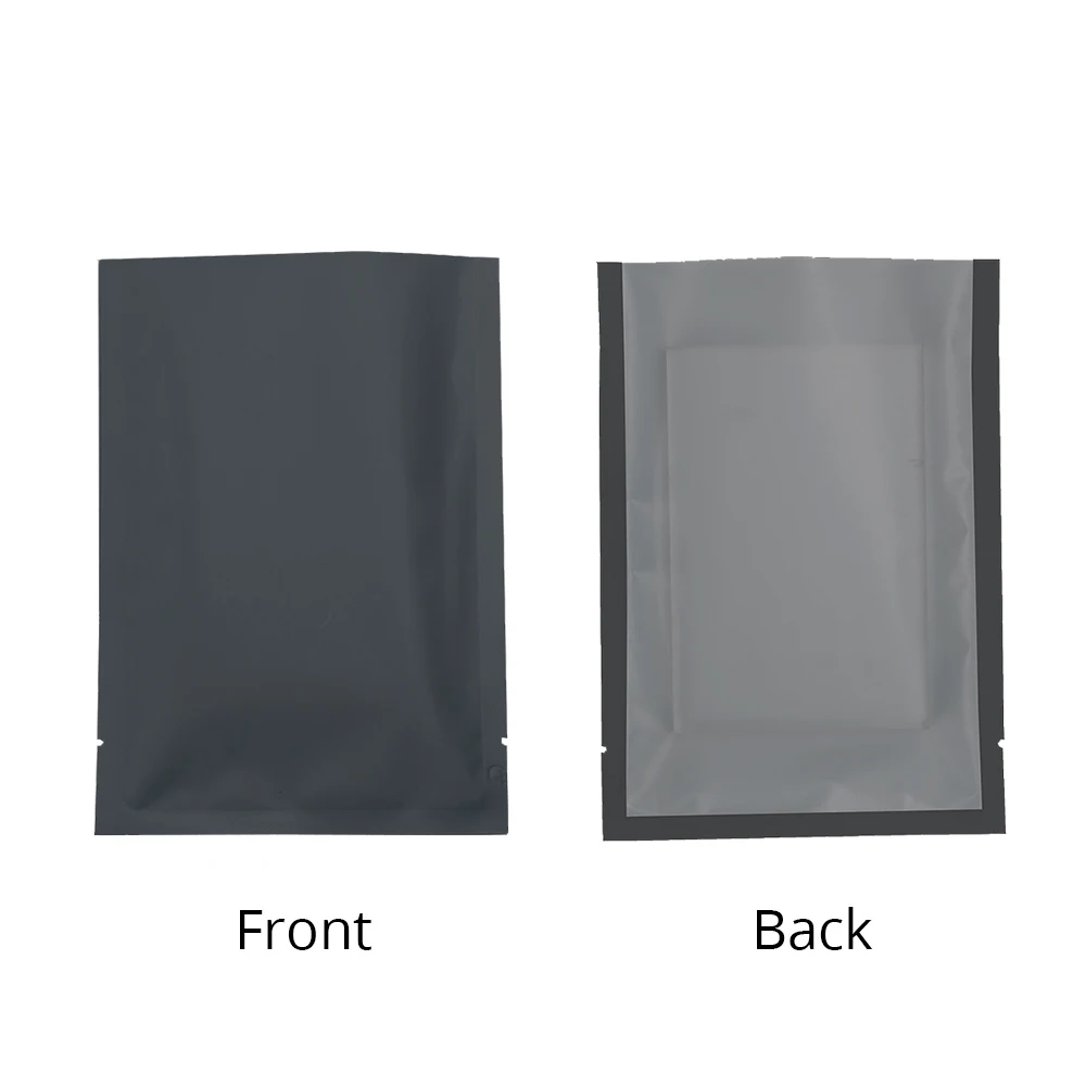 High Quality Open Top Matte Black Storage Pouches Eco-friendly Smell Proof Heat Sealable Vacuum Foil Mylar Bags With Tear Notch