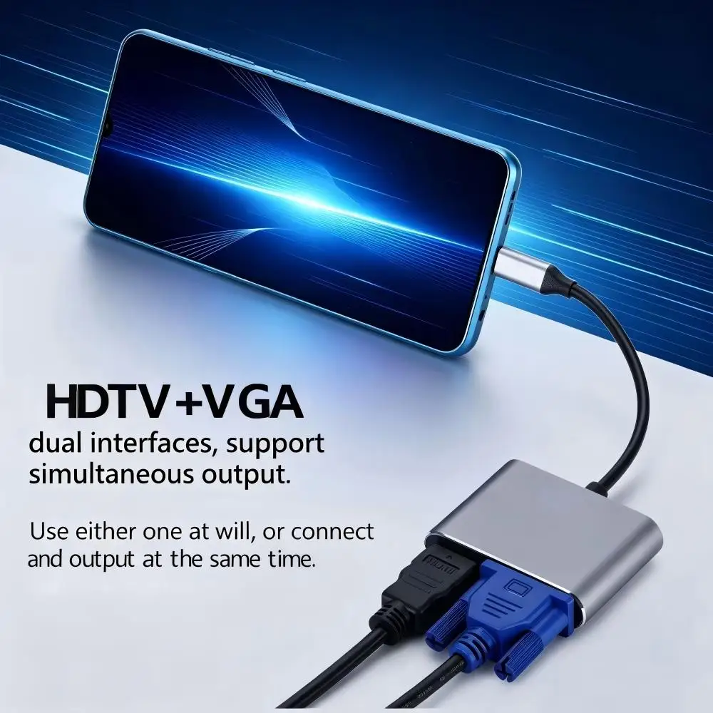 USB 3.0/TYPE-C to HDMI VGA Adapter with 3.5mm Audio Port, Dual Monitor Display Converter, USB to HDTV VGA Splitter for Laptop De view 4