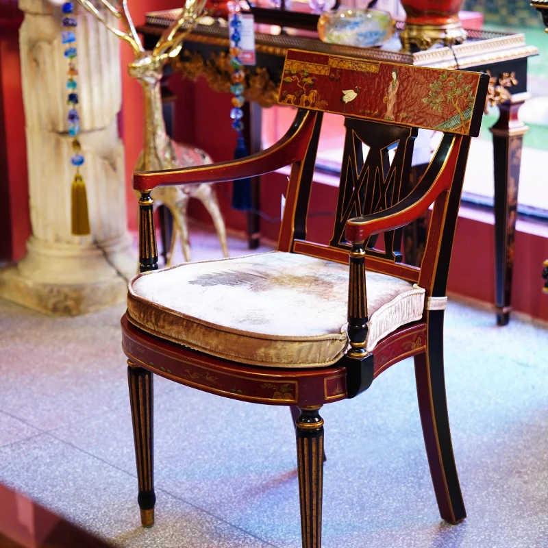 

French Chinese style cloth with cracked bottom, hand-painted garden figure pattern, book chair with armrests