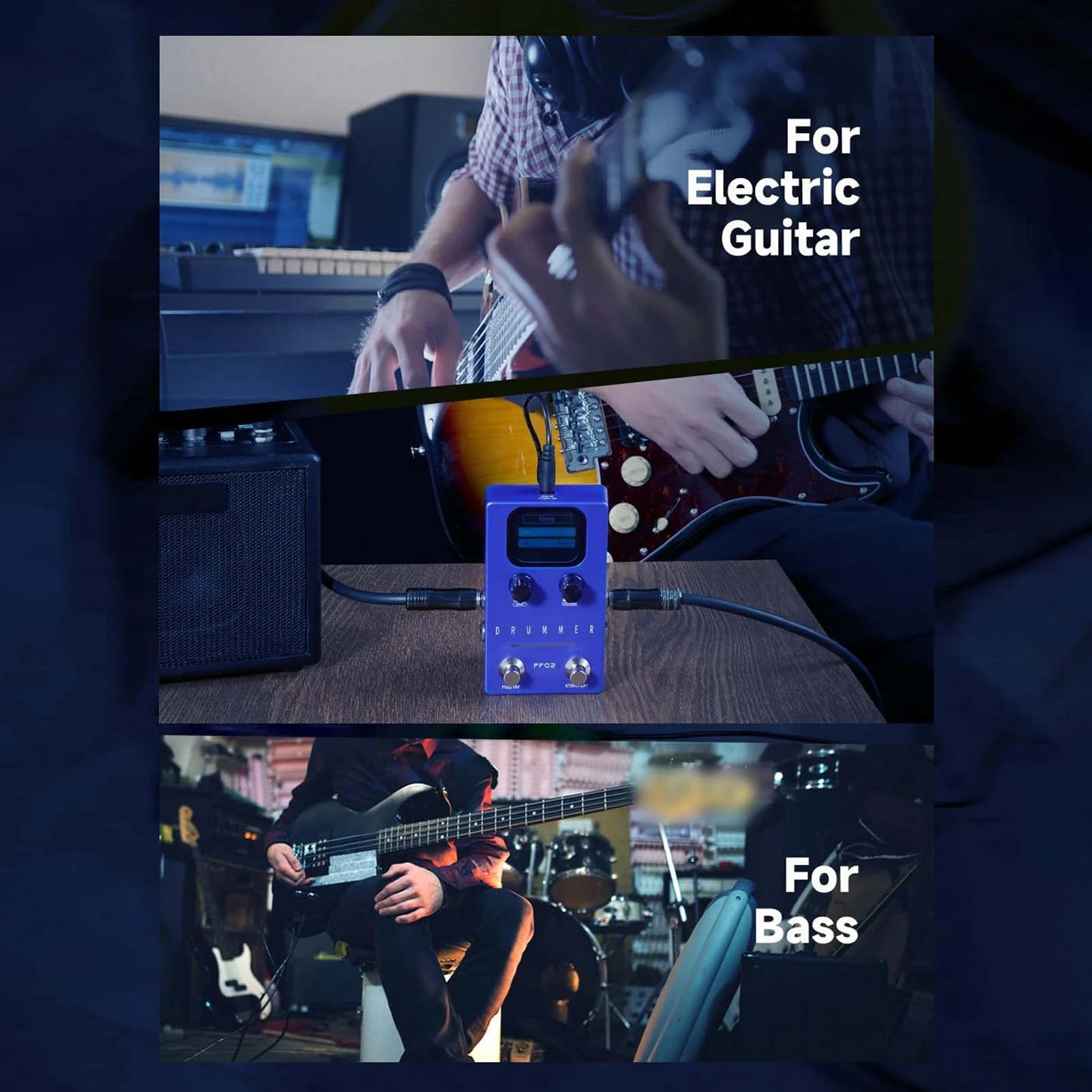 FLAMMA Drum Machine Gitarreneffektpedal 121 Drum Groove 11-Style Rhythmuspedal 66 anpassbare Schlitze Rhythmisches Gitarreneffektpedal