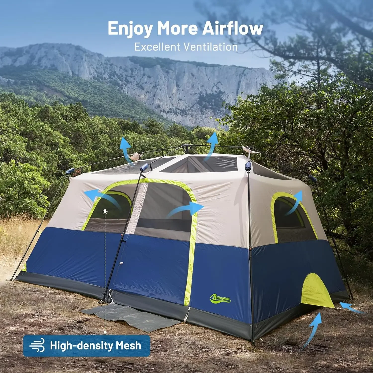 

Instant Cabin Tent, 8 Person/10 Person Camping Tent Setup in 60 Seconds with Rainfly & Windproof Tent with Carry Bag for Family