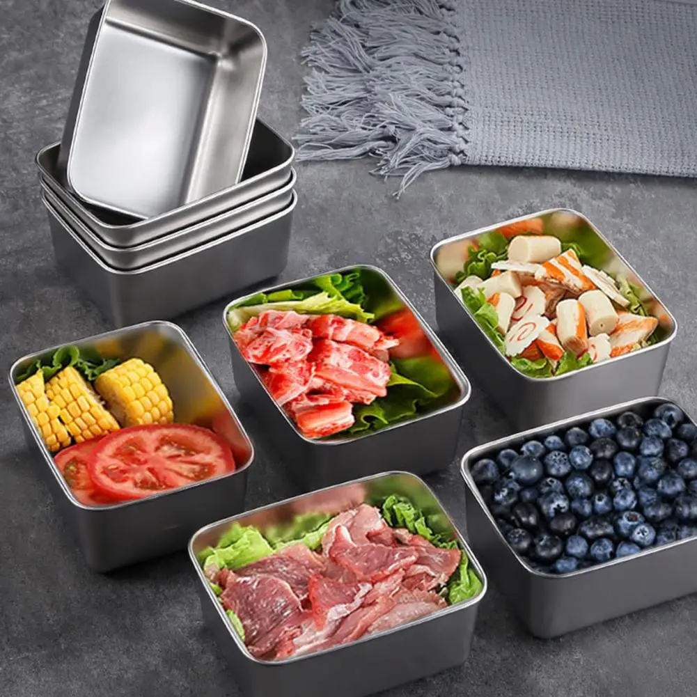 Sealed Food Storage Container Stainless Steel Side Dish with Lid Stable Placement Curved Edge Design Student Bento Box Lunch