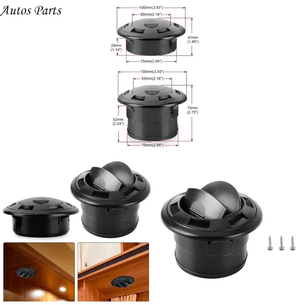 57BA Dashboard Air Conditionings Deflectors Outlet Side Roof Round Air Vent Ventilations Outlet for Car RVs ATVs 75mm/2.95inch