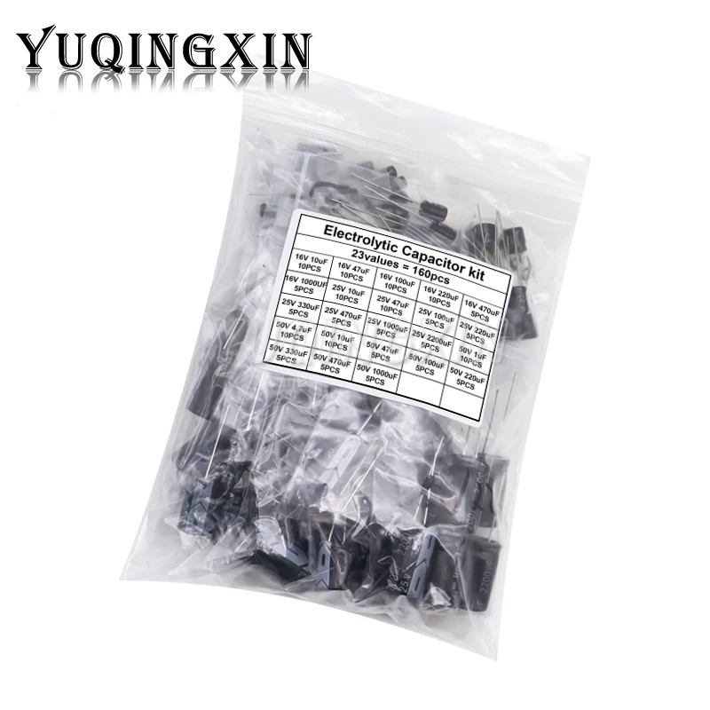 

160pcs 1uF-2200uF 23Values Aluminum Electrolytic Capacitor Assortment Kit Capacitance 10UF 47UF 220UF 470UF 1000UF 16V 25V 50V