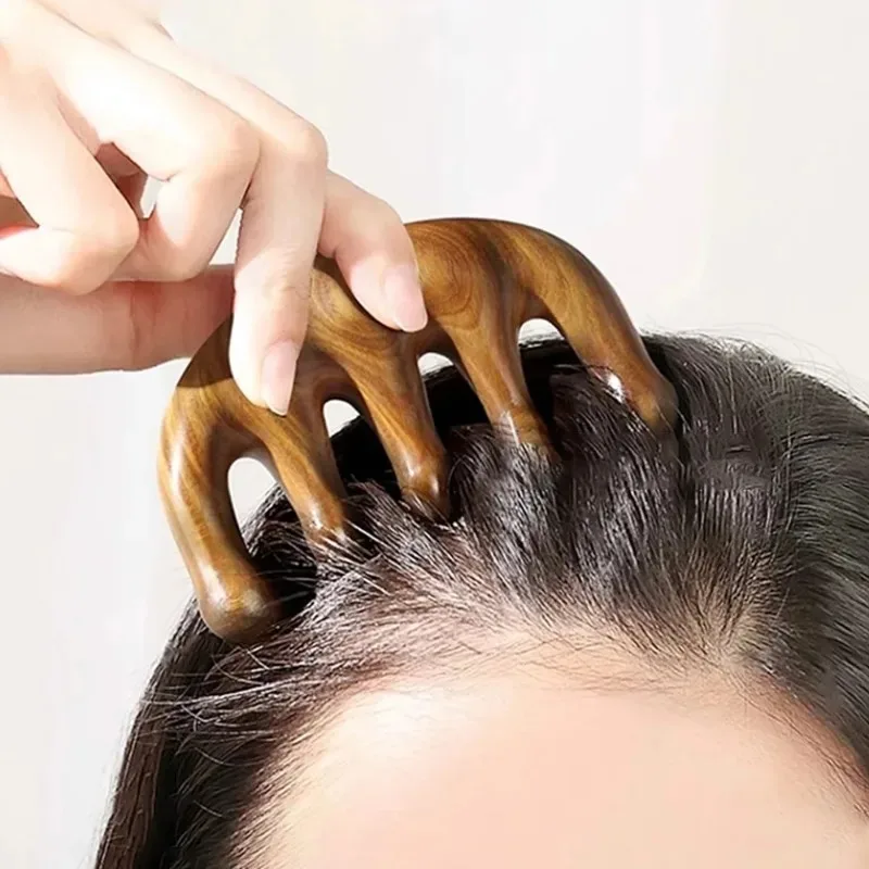 

Meridian Massage Comb Five Teeth Stemless Chinese Acupuncture and Moxibustion Hair Comb Blood Circulation Sandalwood Practical