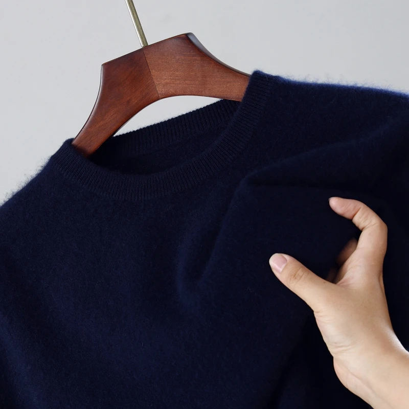 MVLYFLRT Мужской вязаный пуловер из 100% мериносовой шерсти с круглым вырезом и длинными рукавами, теплый