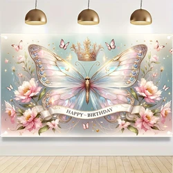 Happy Birthday Banner, Butterfly Background, Birthday Party Decoration, Photography Background