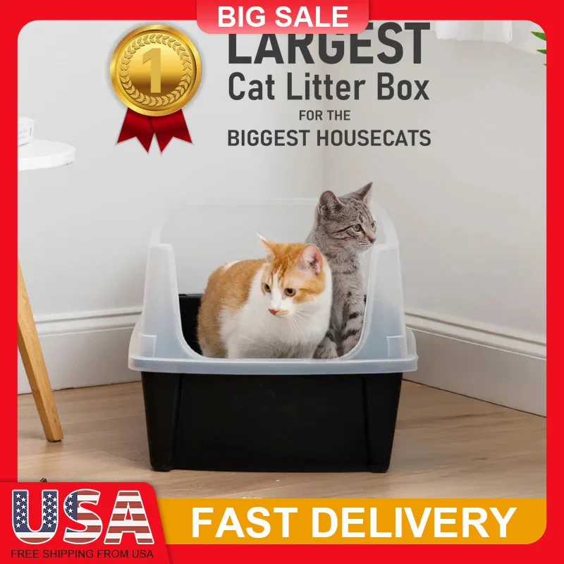 

XX-Large Cat Litter Box Open Top High Sided Scatter Shield Extra Big Size for Large Cats Multi-Cat Households Easy to Clean
