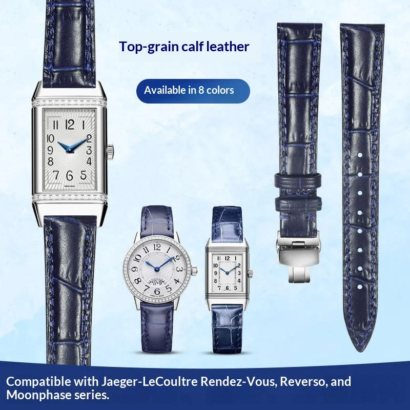 Blue cowhide watch strap for Jaeger-LeCoultre Reverso MASTER ULTRA THIN RENDEZ-VOUS Replace Wristbands watch chain accessories
