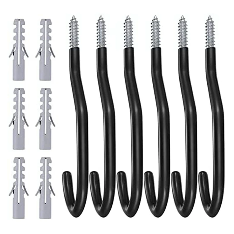 6 Pcs Bike Hooks For Garage Wall Heavy Duty Bike Storage Hooks With PVC Coating,For Wall,Ceiling