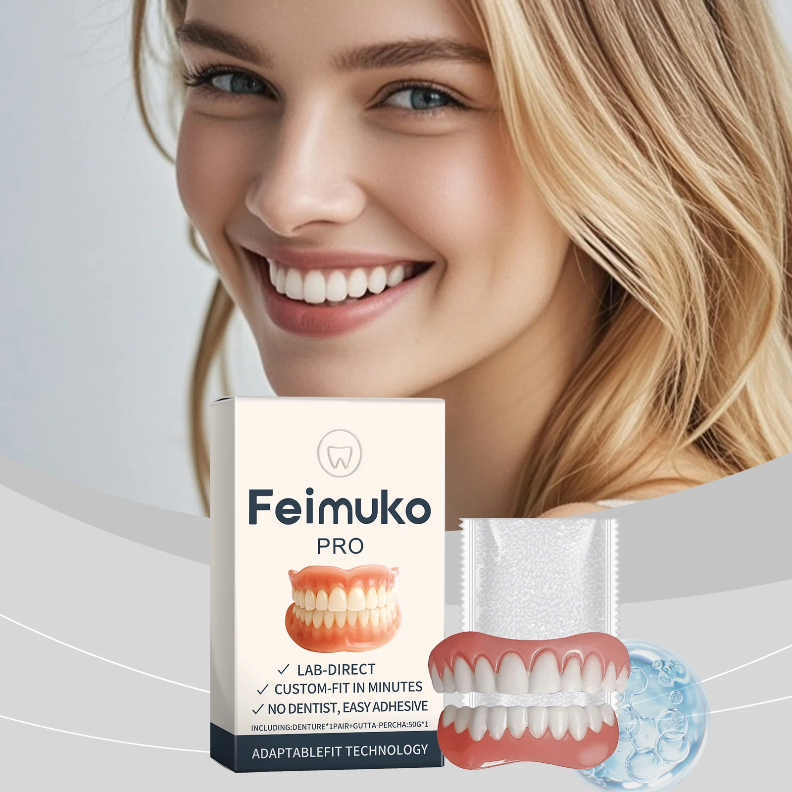 Lifelike Cosmetic Teeth Decor Kit, Flexible Comfy Tight Fit, Convenient Portable Set for Eye-Catching Beautiful Smile