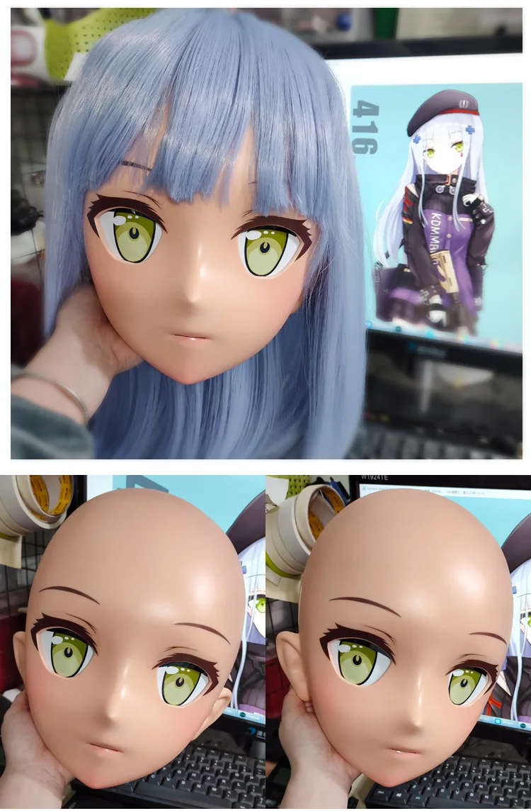 

(GLA37)Customize Character Female Girl Resin Half Head Crossdress Cosplay Japanese Anime Role Kigurumi Mask With Eyes And Wig