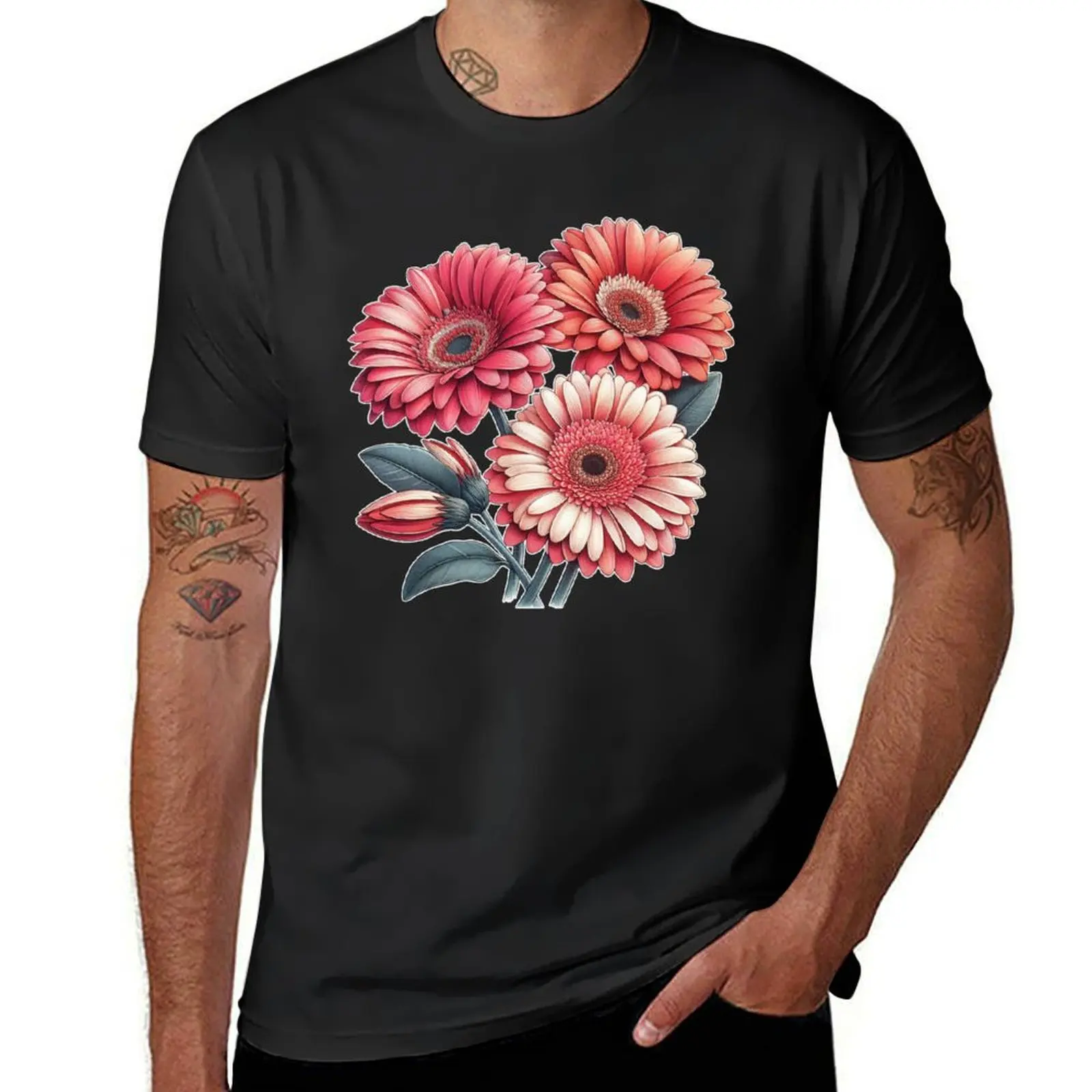 Coral Gerbera Daises T-Shirt oversized customs design your own graphics T-shirts for men cotton