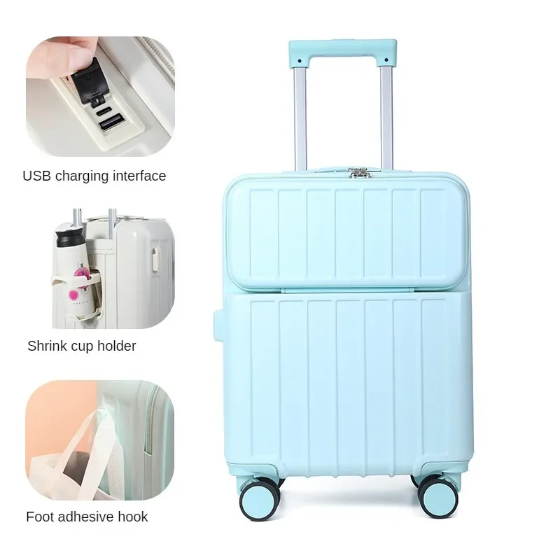 20 Boarding Box Front Opening Trolley Case Travel Suitcase Lightweight Rolling Luggage Large Capacity Trunk Unisex Student Box