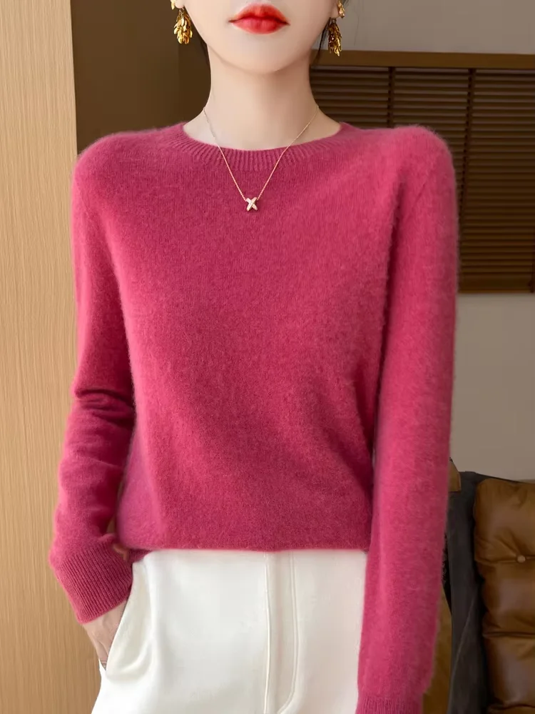 100% Pure Wool Pullover Sweater Women's New O-neck Soild Color Seamless Versatile Cashmere Inner Knitted Sweater Autumn Winter
