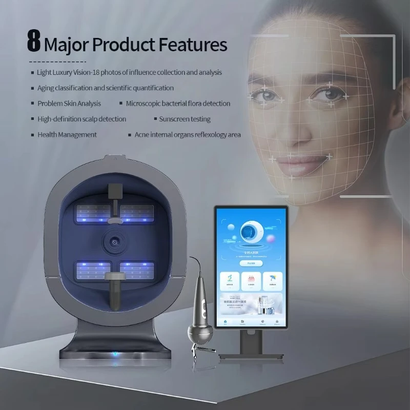 Profesjonalny przenośny analizator skóry z kamerą HD do wykrywania zmarszczek, wilgotności i porów.